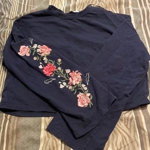 Navy Blue flared long sleeve crop sweater